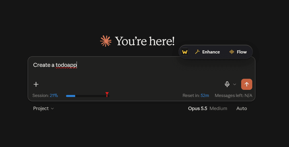 Whyno Write's Enhance button above a prompt on an AI chat site